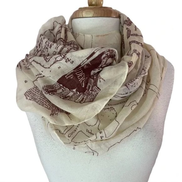 Wizarding World Harry Potter Marauders' Map Print Scarf Hogwarts Challis Fabric - Picture 2 of 10